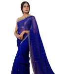 Royal Blue Lehariya Saree with Pearl Kundan Work | 20 Gram Georgette | Jaipurio Traditional Wear